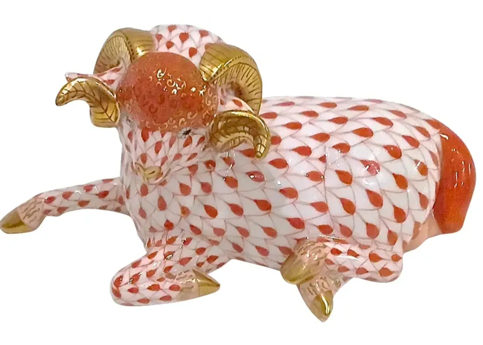 Herend Porcelain Ram Figurine - Vermilion Designs - Orange