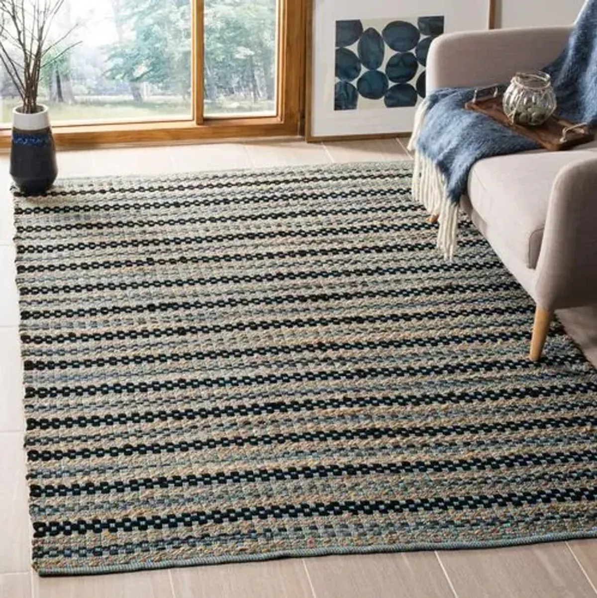 Ozit Jute-Blend Rug - Blue/Black - Blue