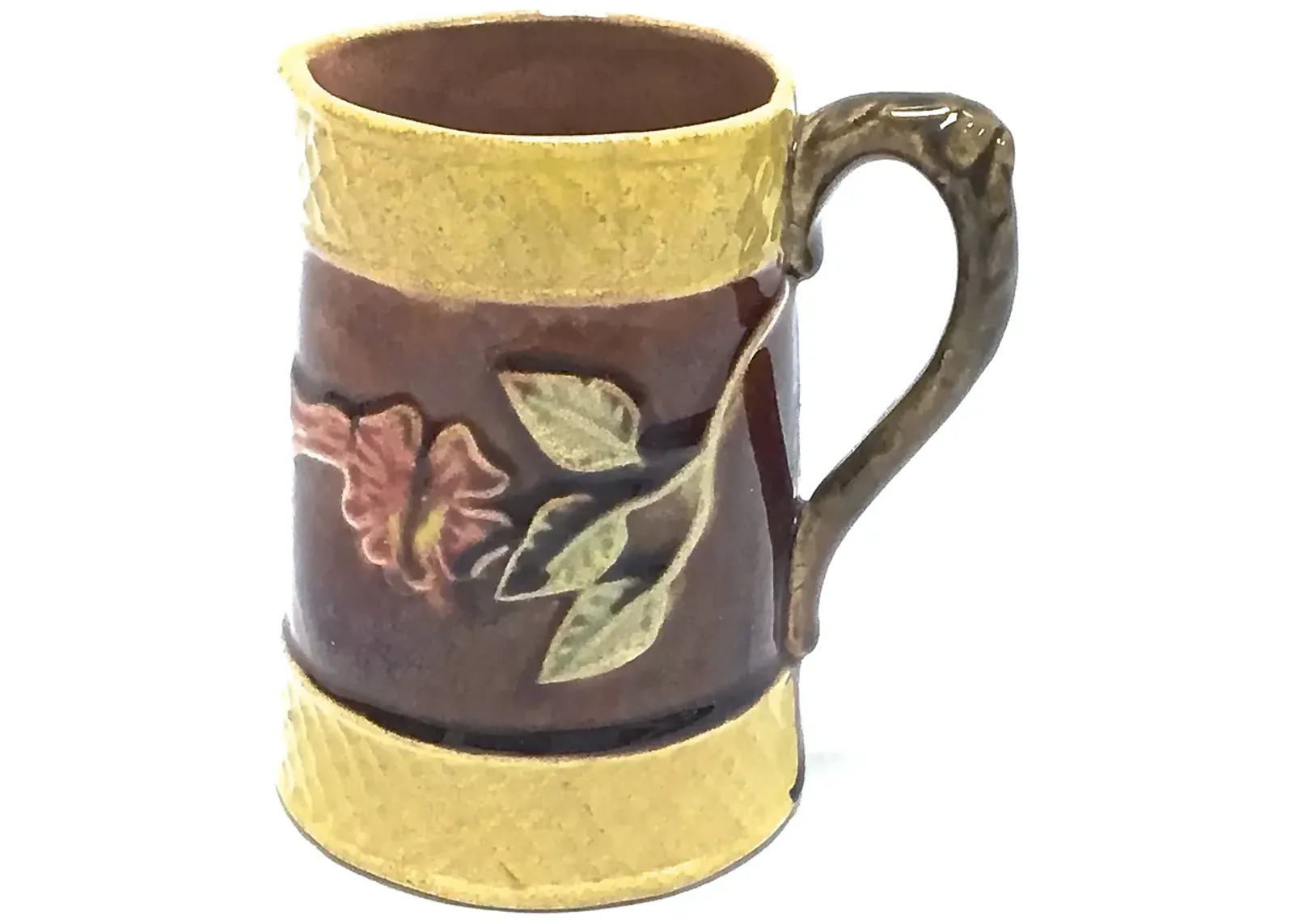 Antique Floral & Leaf Majolica Pitcher - Vermilion Designs - Gold