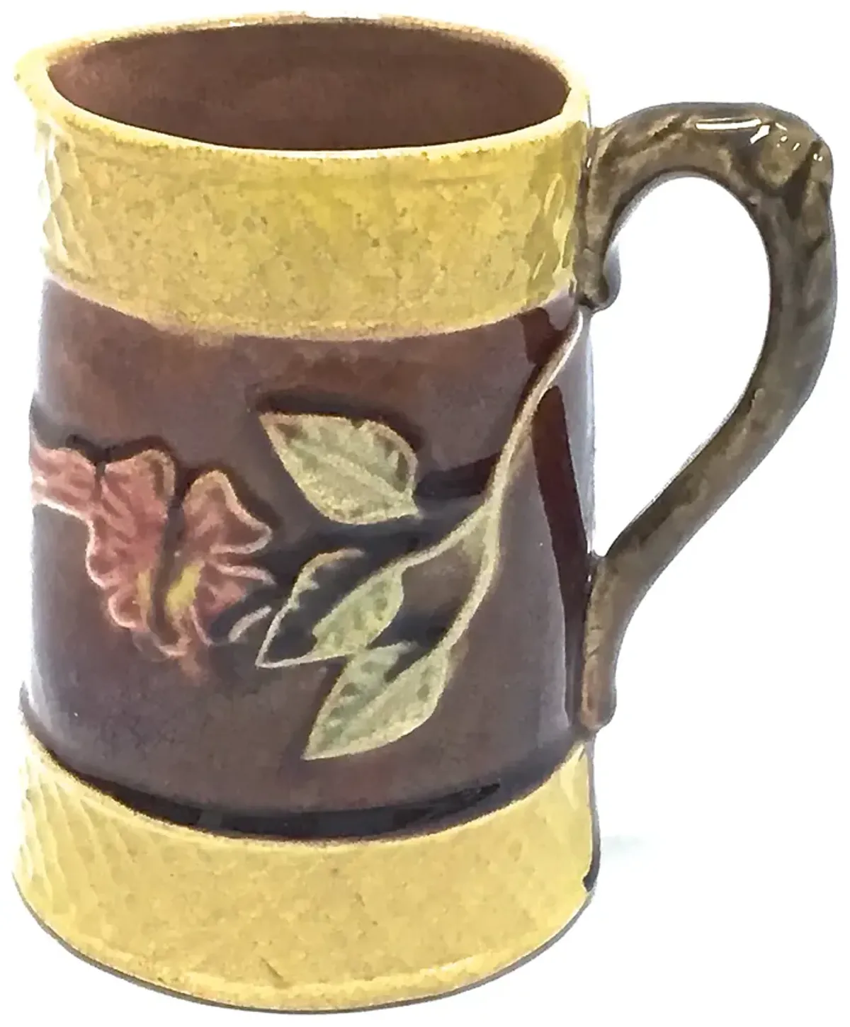 Antique Floral & Leaf Majolica Pitcher - Vermilion Designs - Gold