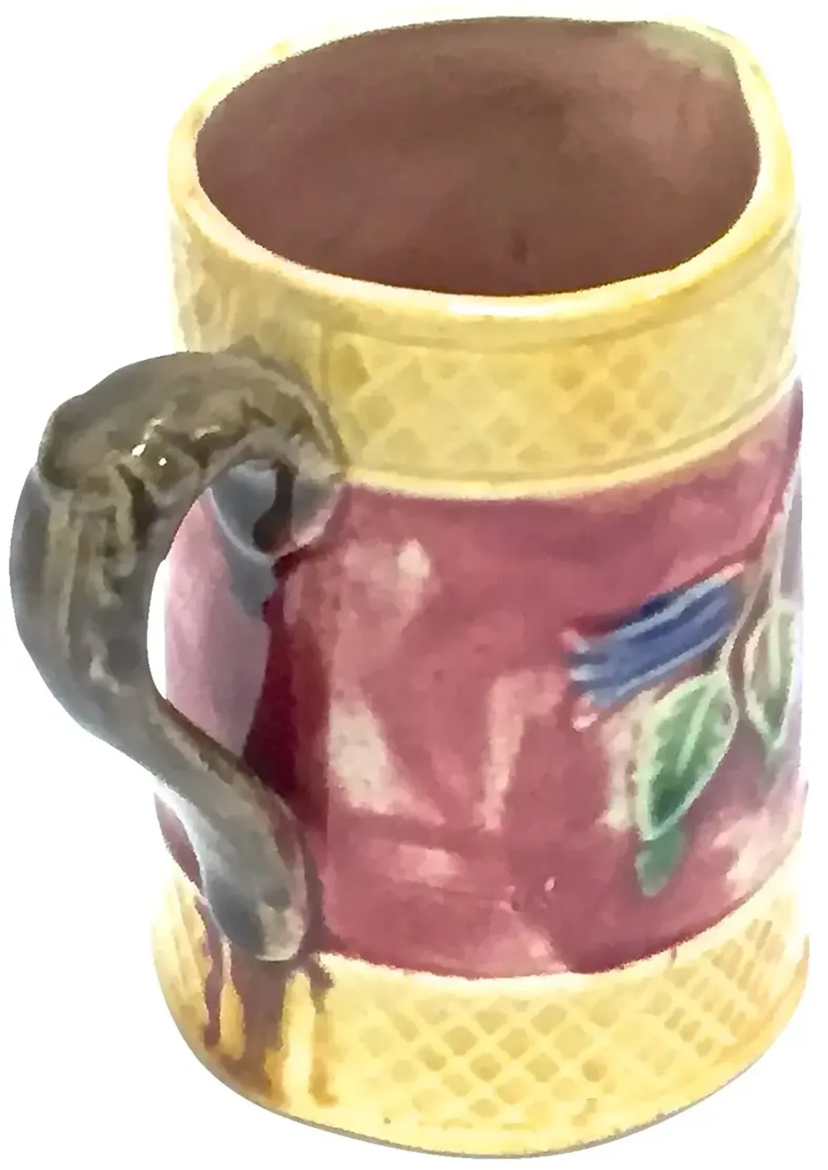 English Majolica Floral & Leaf Pitcher - Vermilion Designs - Brown