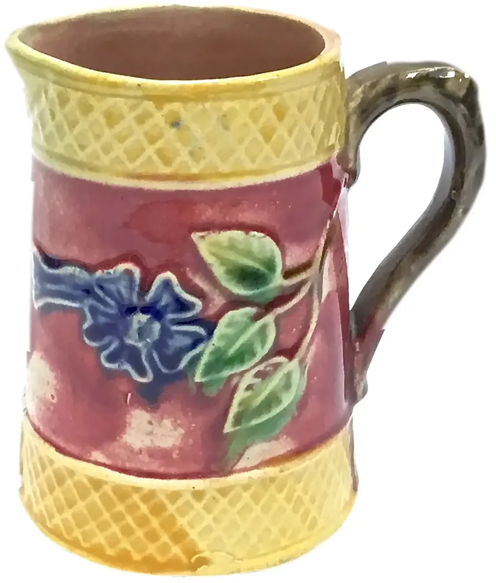 English Majolica Floral & Leaf Pitcher - Vermilion Designs - Brown