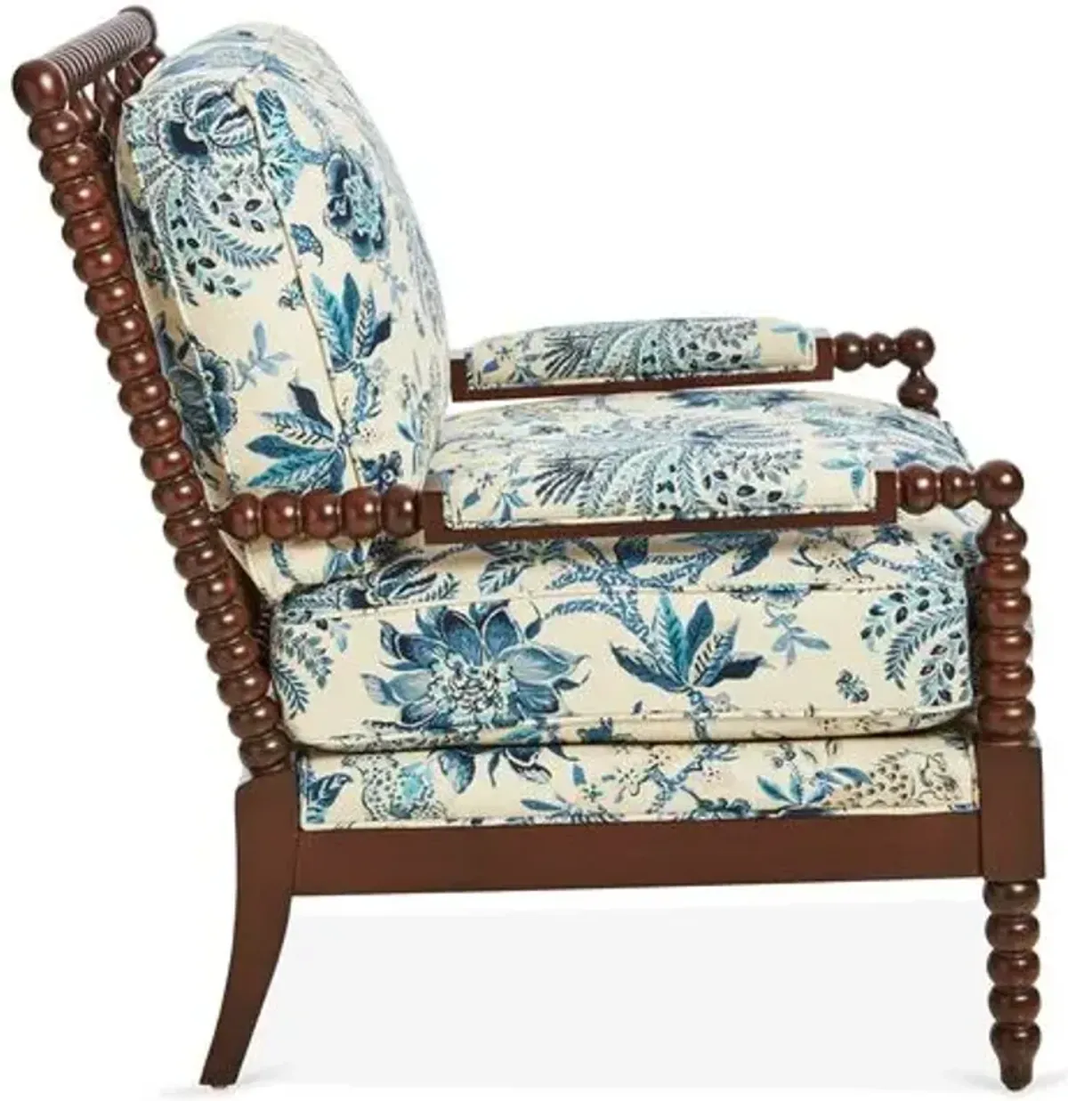 Bankwood Spindle Chair - Floral Indigo/Ivory Linen - Miles Talbott - Handcrafted - Blue