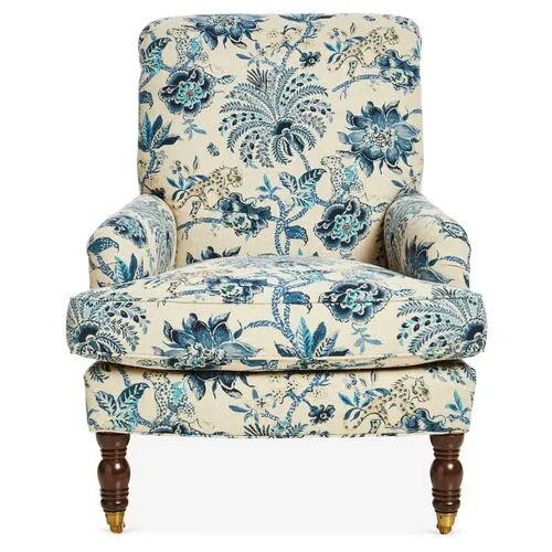 Abigail Club Chair - Indigo/Ivory Linen - Miles Talbott