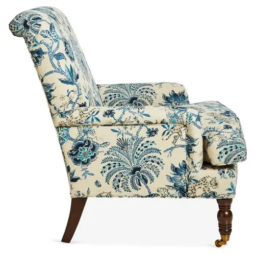 Abigail Club Chair - Indigo/Ivory Linen - Miles Talbott