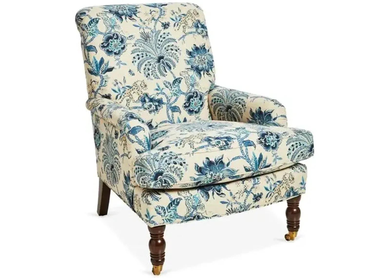 Abigail Club Chair - Indigo/Ivory Linen - Miles Talbott