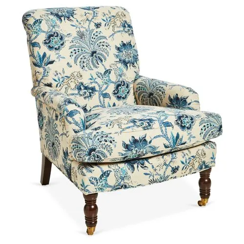 Abigail Club Chair - Indigo/Ivory Linen - Miles Talbott