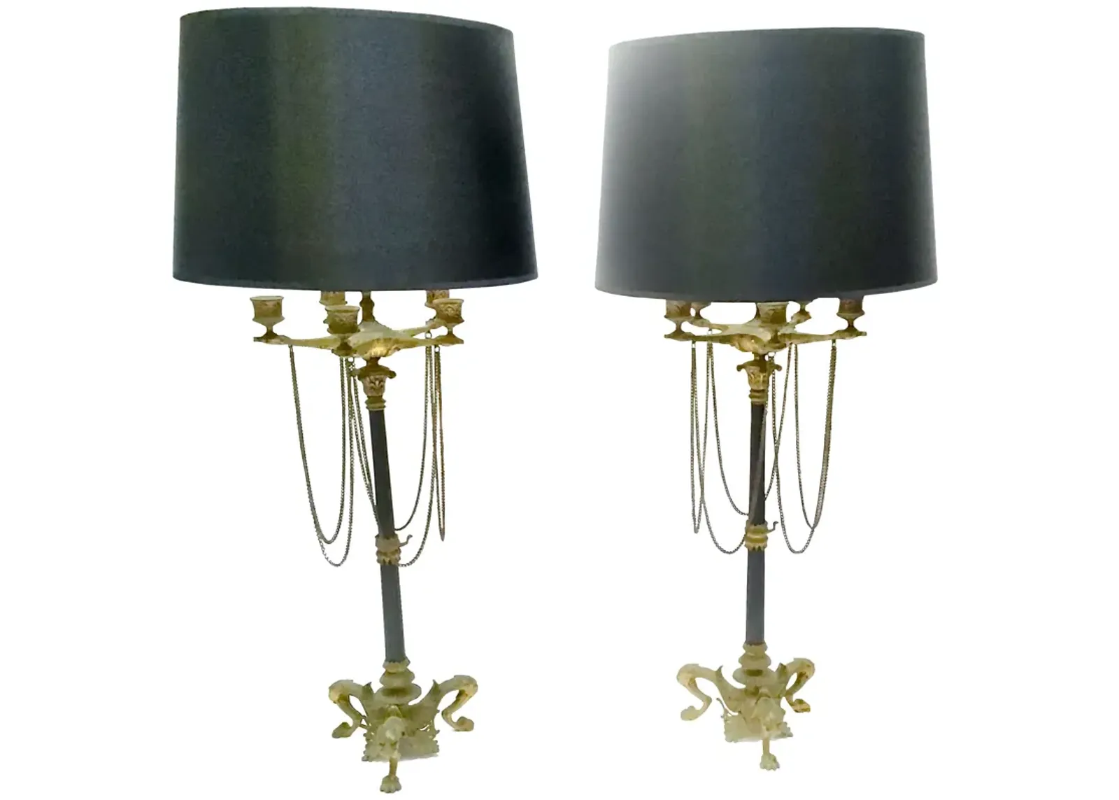 French Empire Brass Candelabra Lamps - Pr - Vermilion Designs