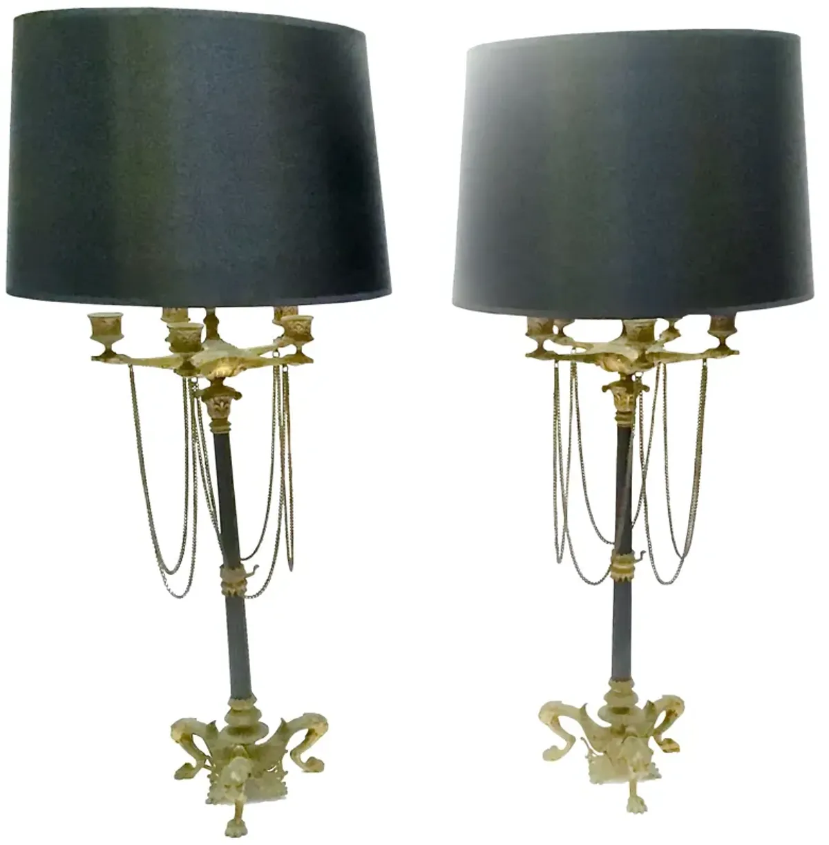 French Empire Brass Candelabra Lamps - Pr - Vermilion Designs