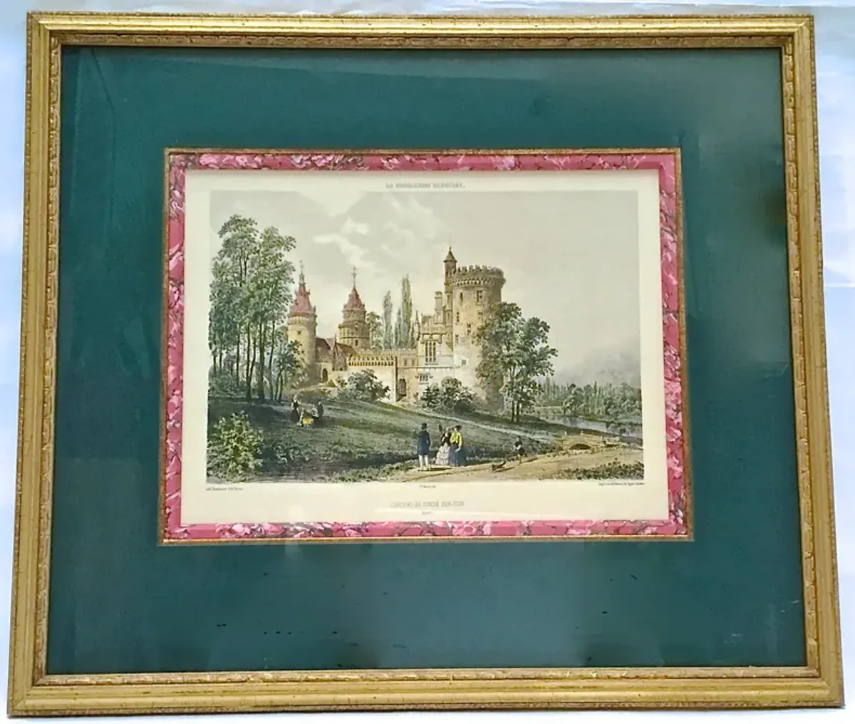 Antique Normandy Chateau Engraving - Vermilion Designs - Green