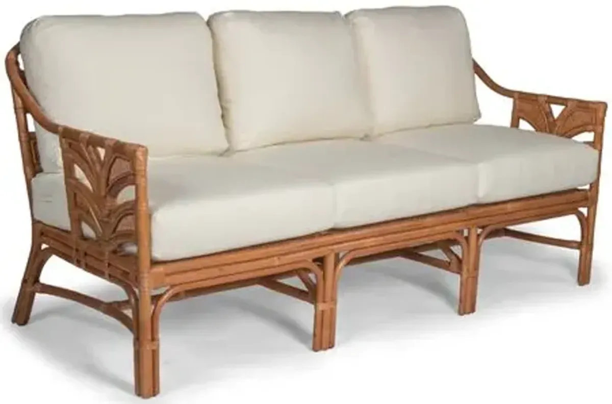 Palm Leaf Rattan Sofa - Off-White