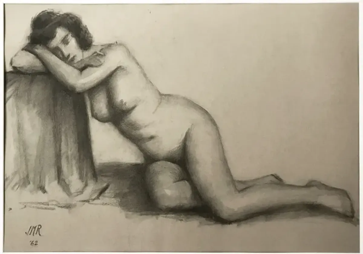 '62 J. Mason Reeves Nude Figure Drawing - Antiquarian Art Company - Gray