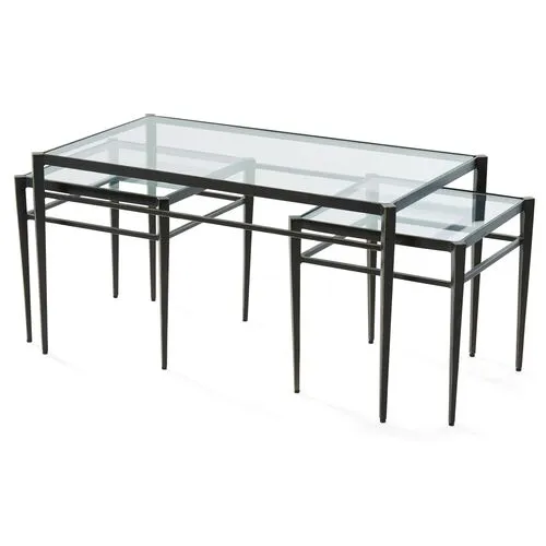 Asst. of 3 Lescot Nesting Tables - Gunmetal - Global Views - Black