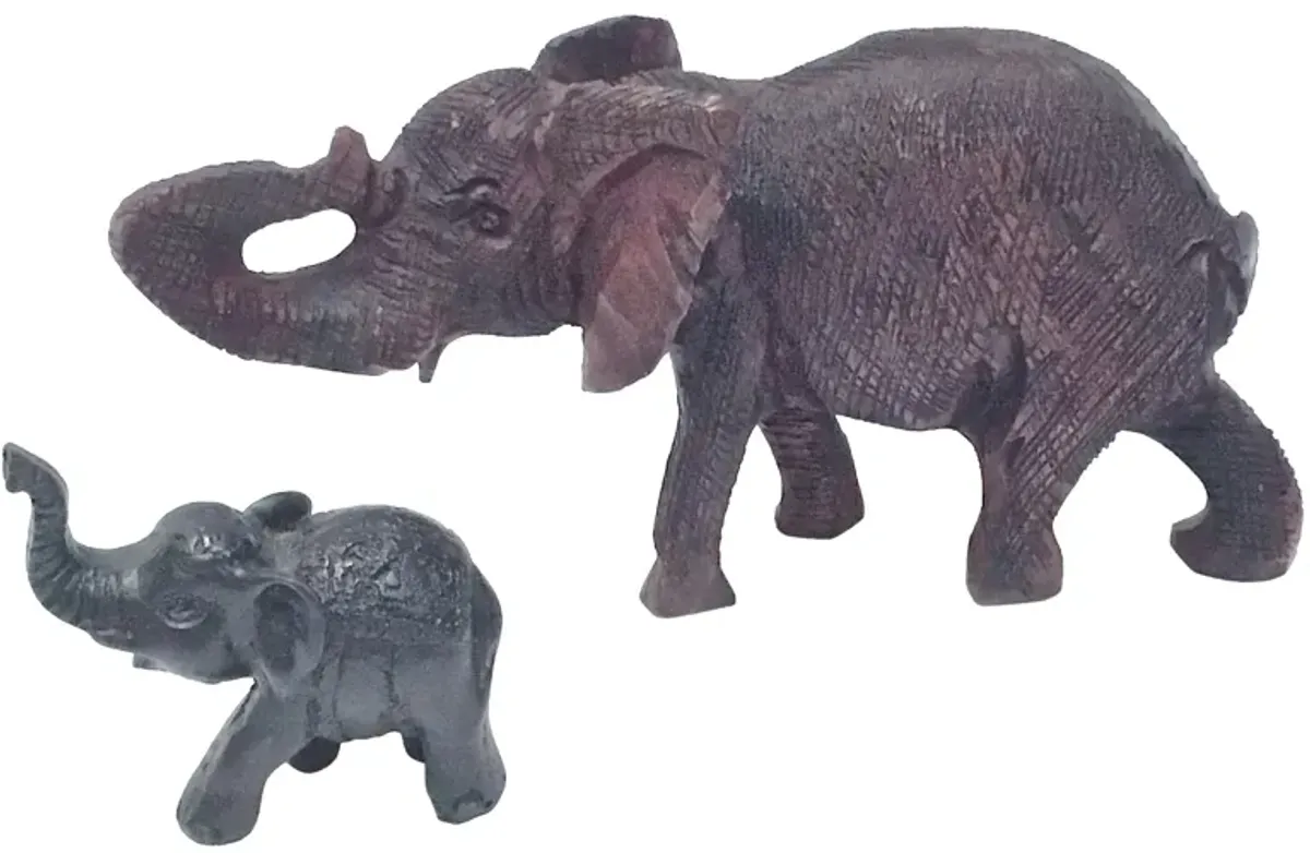 Composite Elephant Figurines - Set of 2 - Vermilion Designs - Brown