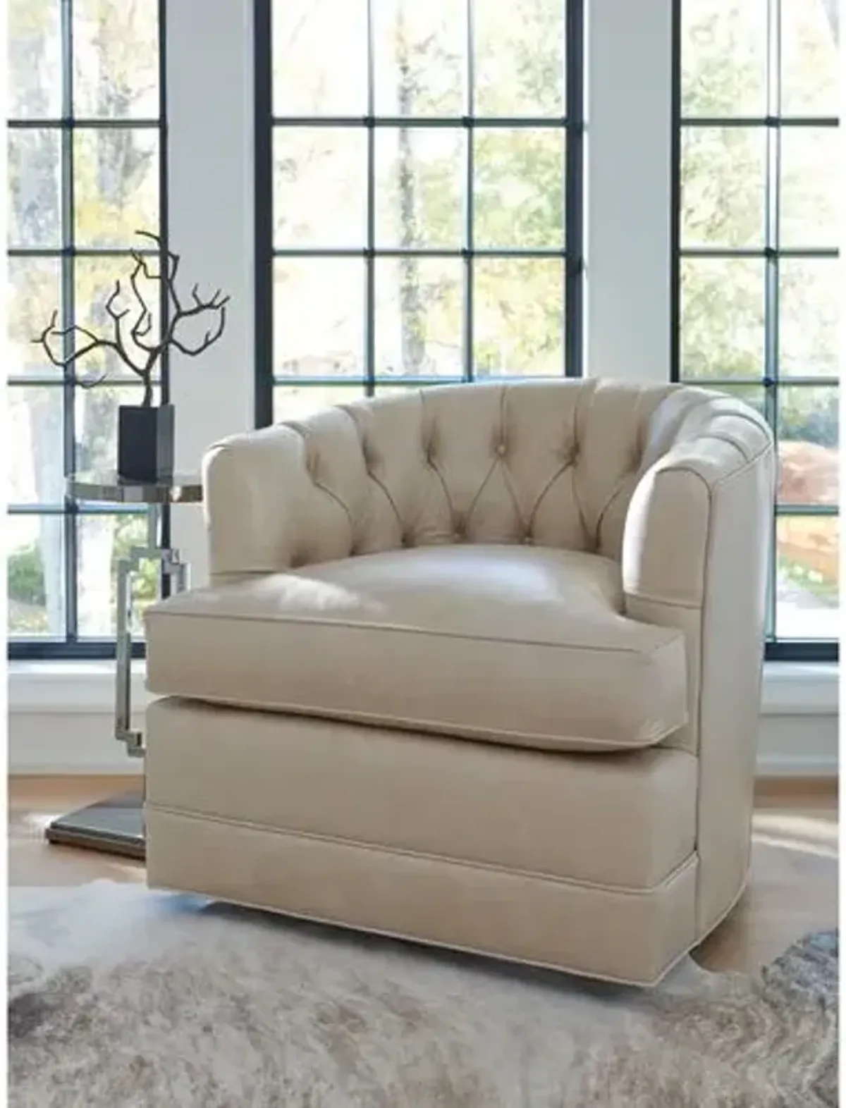 Cliffhaven Swivel Club Chair - Sand Leather - Barclay Butera