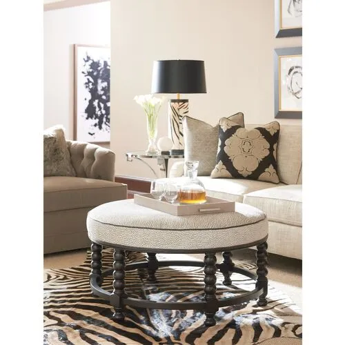 Naples Round Cocktail Ottoman - Tan - Barclay Butera - Ivory