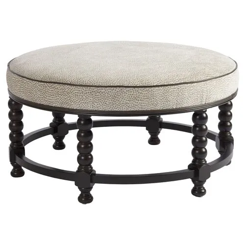 Naples Round Cocktail Ottoman - Tan - Barclay Butera - Ivory