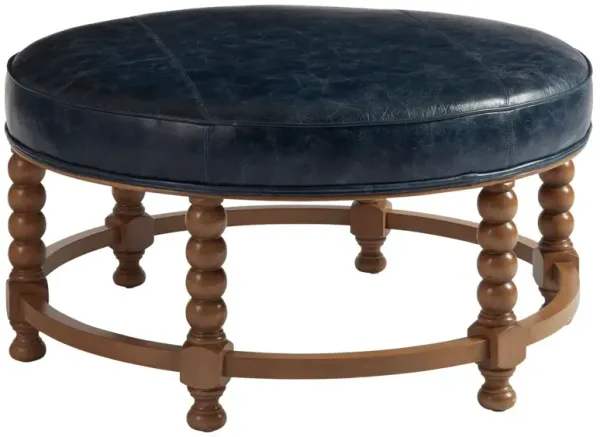 Naples Round Cocktail Ottoman, Denim Blue Leather