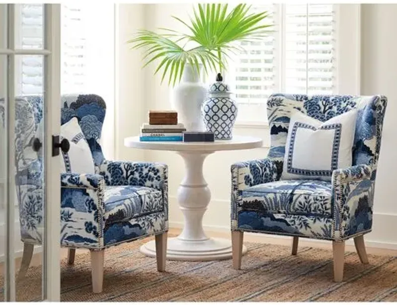 Avery Wingback Chair - Blue/White Linen - Barclay Butera - Comfortable, Stylish