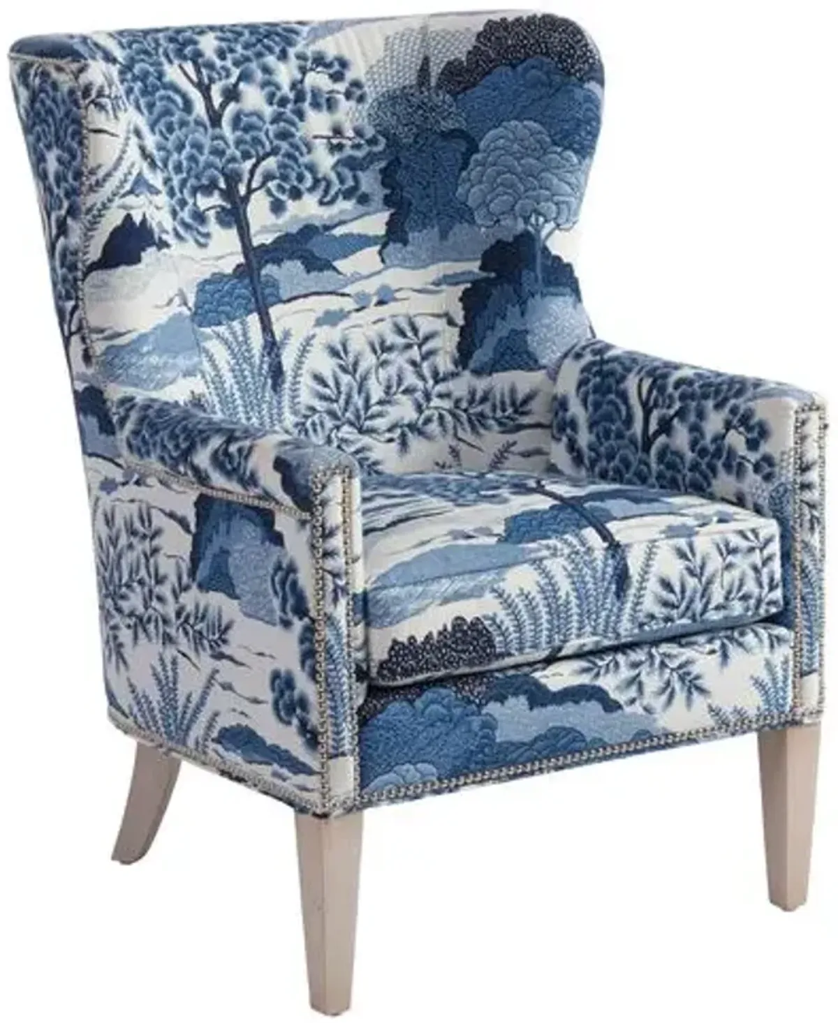 Avery Wingback Chair - Blue/White Linen - Barclay Butera - Comfortable, Stylish