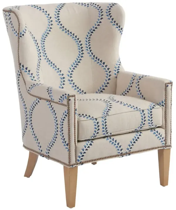 Avery Wingback Chair, Blue Linen