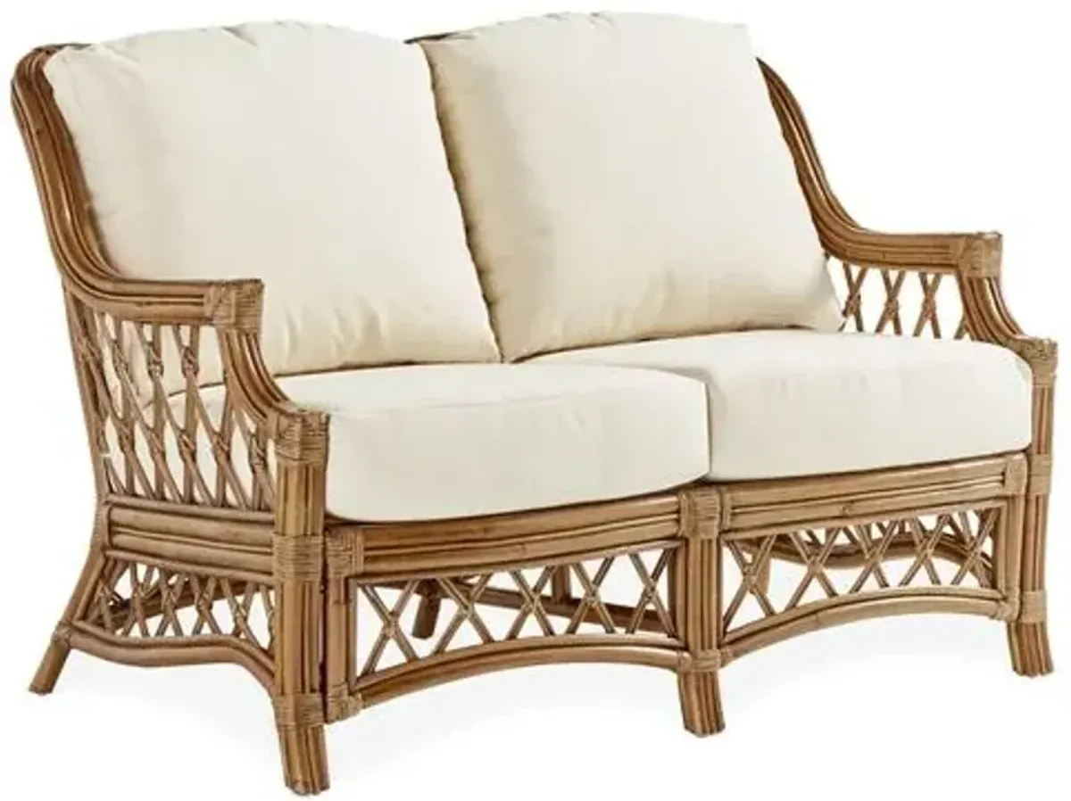 Nadine Rattan Loveseat - Natural/White - South Sea Rattan