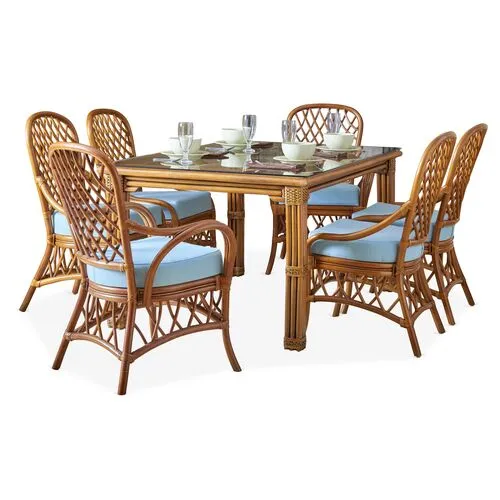 Antigua Rattan Dining Armchair - Natural/Blue - South Sea Rattan