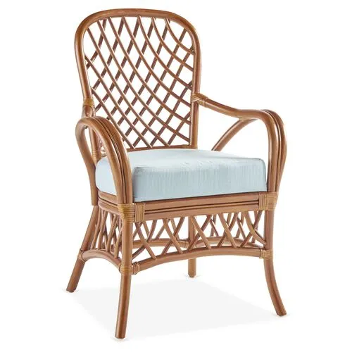 Antigua Rattan Dining Armchair - Natural/Blue - South Sea Rattan