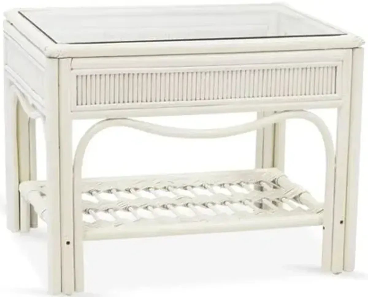 Bermuda Rattan Side Table - White - South Sea Rattan - Clear