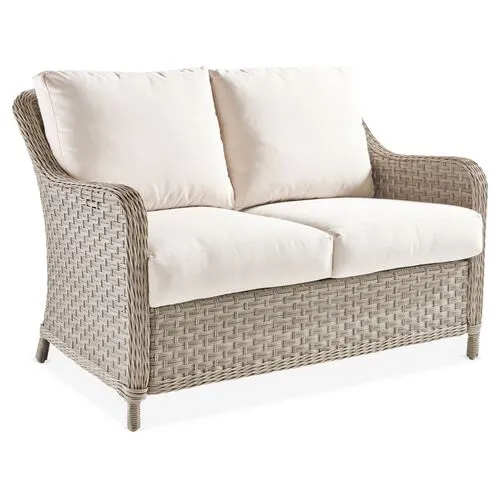 Mayfair Wicker Outdoor Loveseat - Gray/Canvas - South Sea Rattan - White