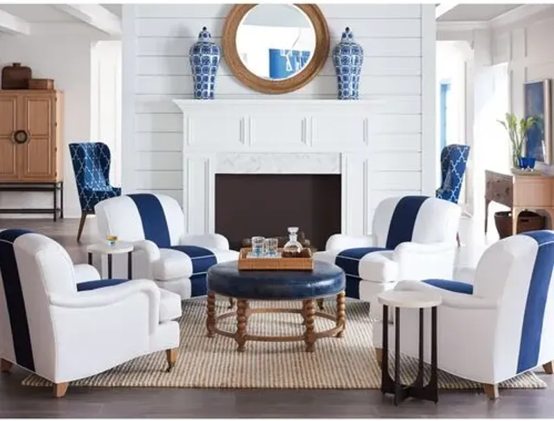 Sydney Club Chair - Navy/White Linen - Barclay Butera