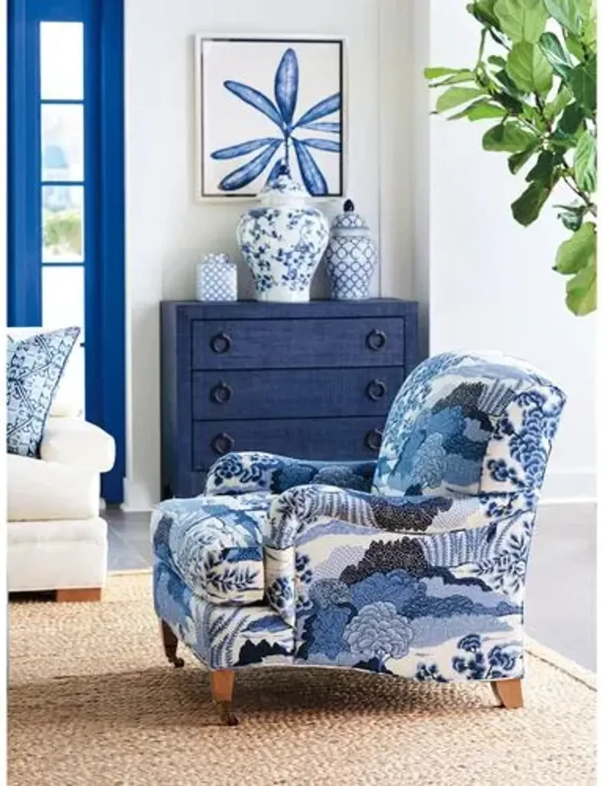 Sydney Club Chair - Blue Chinoiserie Linen - Barclay Butera