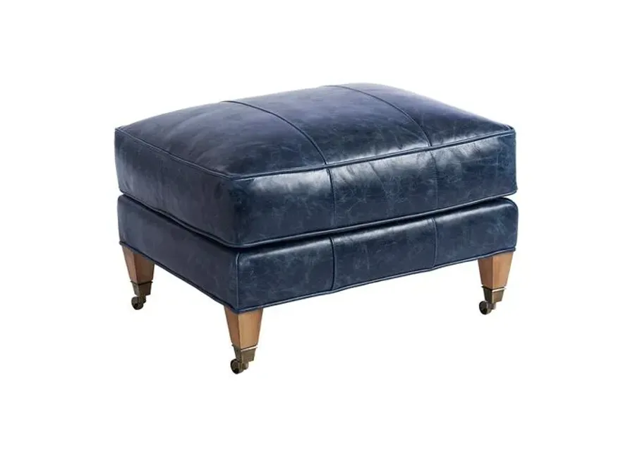 Sydney Ottoman - Blue Leather - Barclay Butera