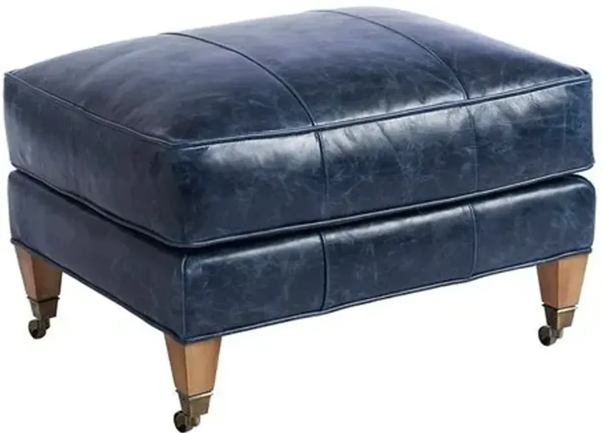 Sydney Ottoman - Blue Leather - Barclay Butera