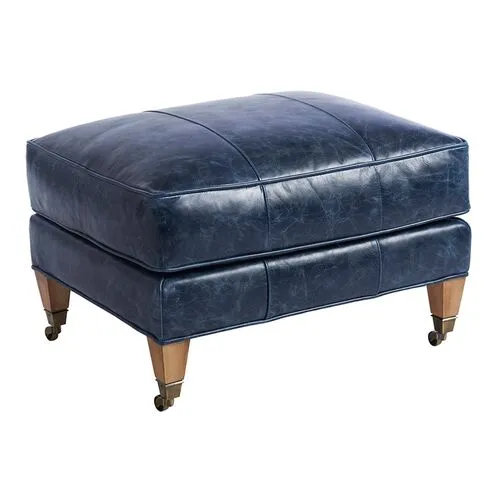 Sydney Ottoman - Blue Leather - Barclay Butera