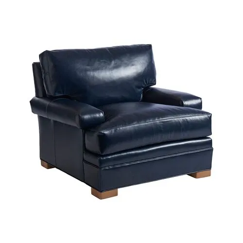 Maxwell Club Chair - Blue Leather - Barclay Butera