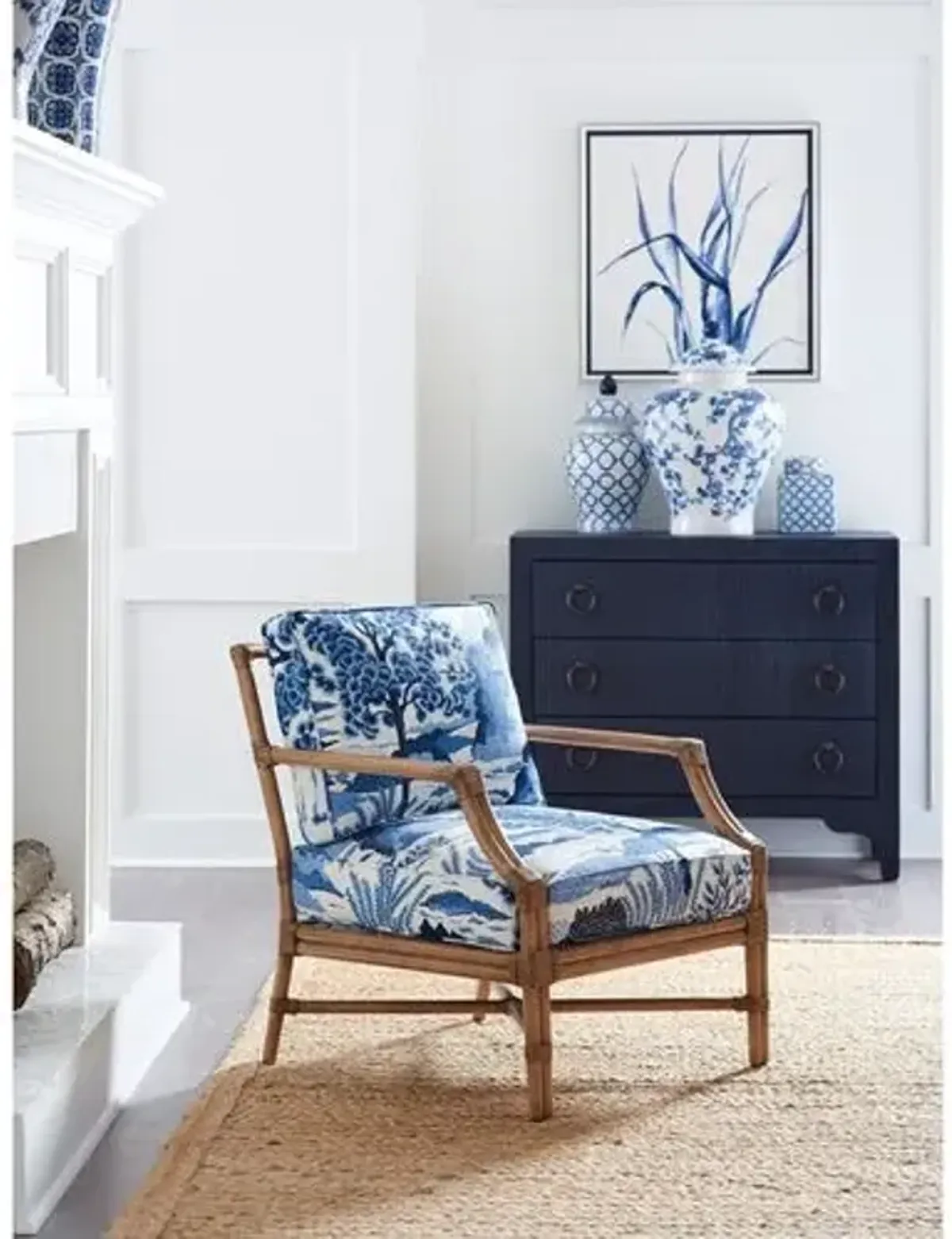 Redondo Accent Chair - Blue Chinoiserie Linen - Barclay Butera, Comfortable, Durable