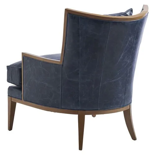 Atwood Accent Chair - Blue Leather - Barclay Butera, Comfortable, Durable