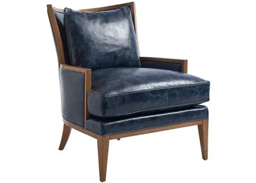 Atwood Accent Chair - Blue Leather - Barclay Butera, Comfortable, Durable