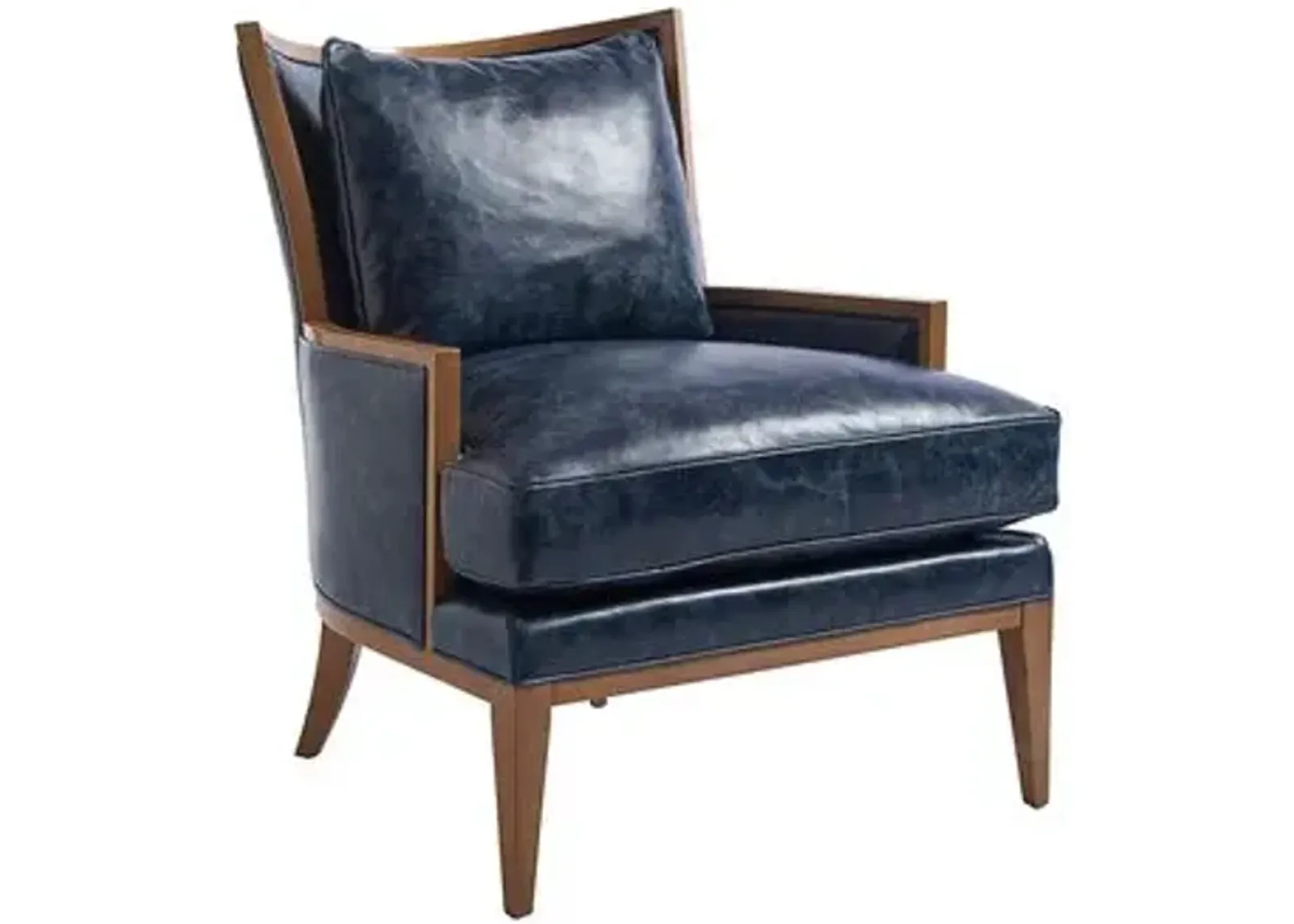 Atwood Accent Chair - Blue Leather - Barclay Butera, Comfortable, Durable