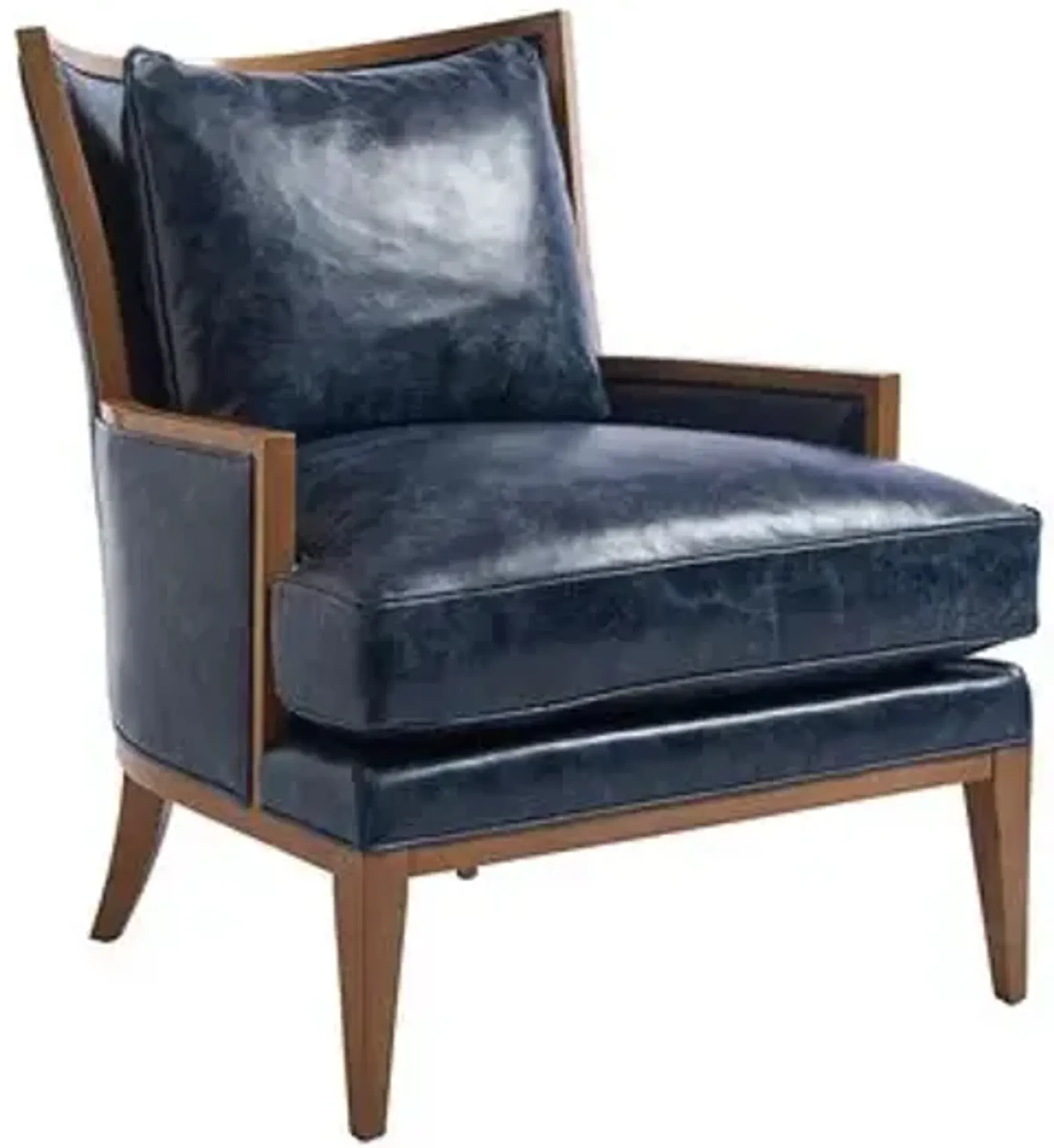 Atwood Accent Chair - Blue Leather - Barclay Butera, Comfortable, Durable