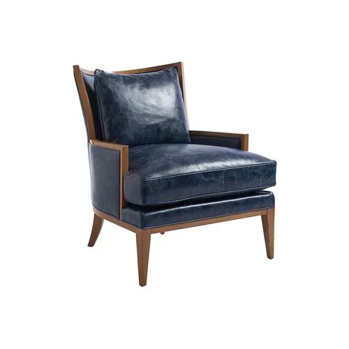 Atwood Accent Chair - Blue Leather - Barclay Butera, Comfortable, Durable