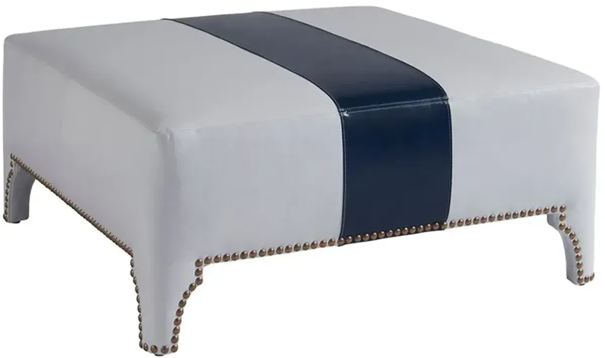Sheffield Cocktail Ottoman, Navy Stripe Leather