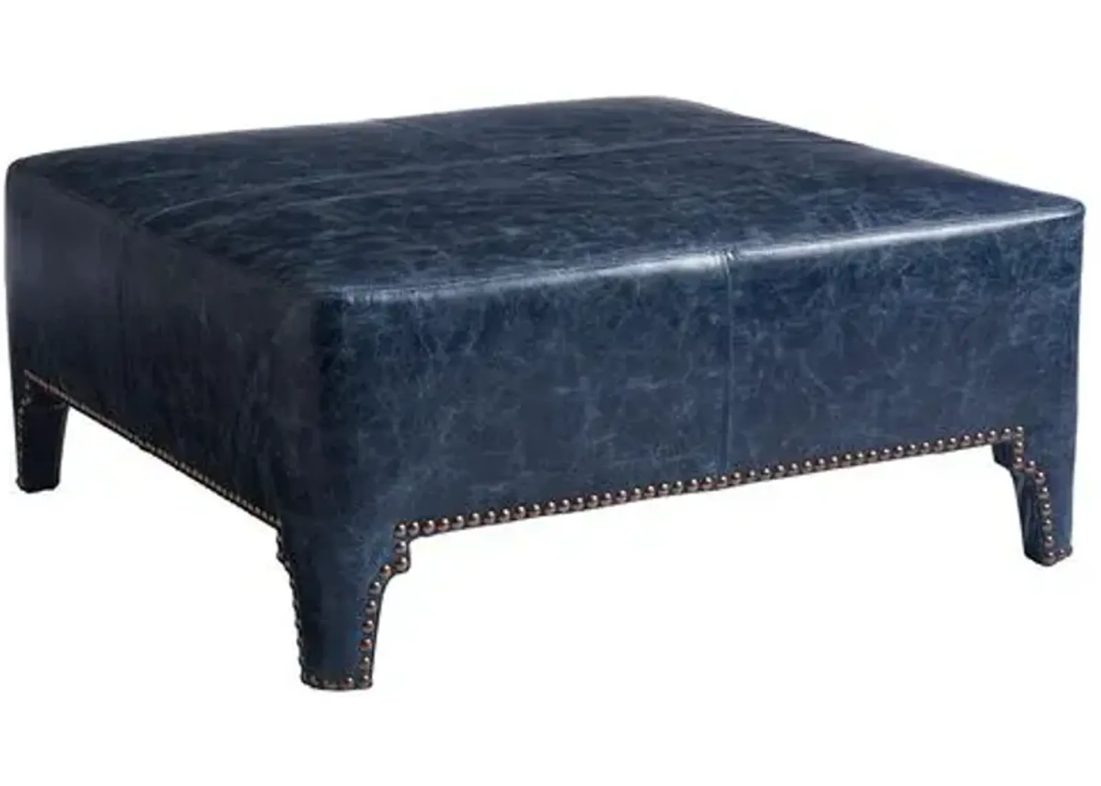 Sheffield Cocktail Ottoman - Blue Leather - Barclay Butera