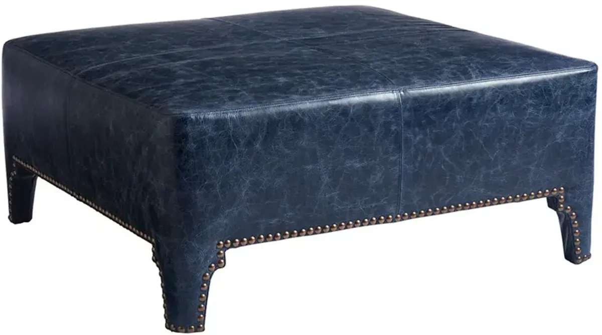 Sheffield Cocktail Ottoman, Blue Leather
