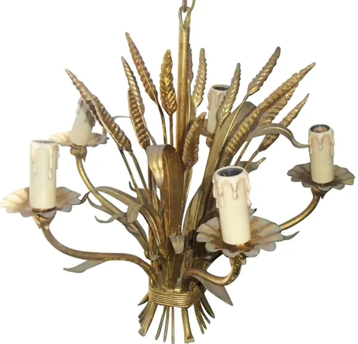 1950s Bagues Gilt-Tole Wheat Chandelier - Something Vintage - Gold