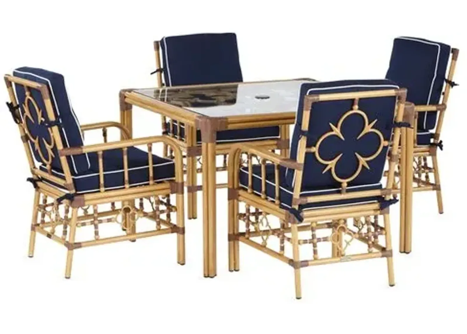 Mimi Outdoor 5-Pc Dining Set - Navy/White Welt Sunbrella - Blue