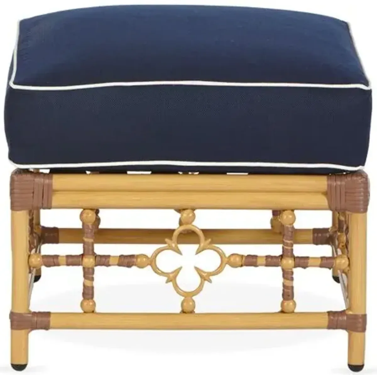 Mimi Outdoor Ottoman - Navy/White Welt - Blue