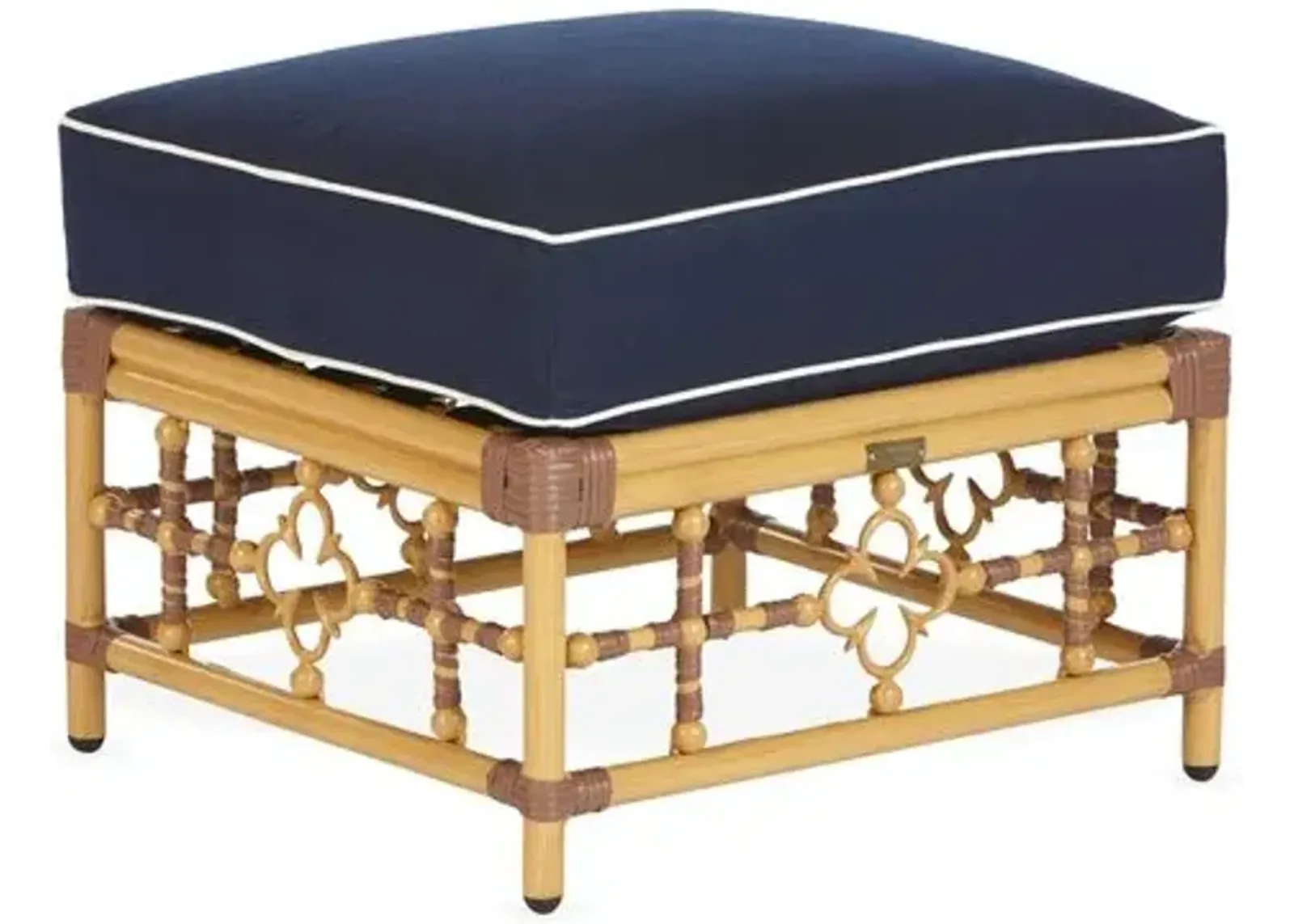 Mimi Outdoor Ottoman - Navy/White Welt - Blue