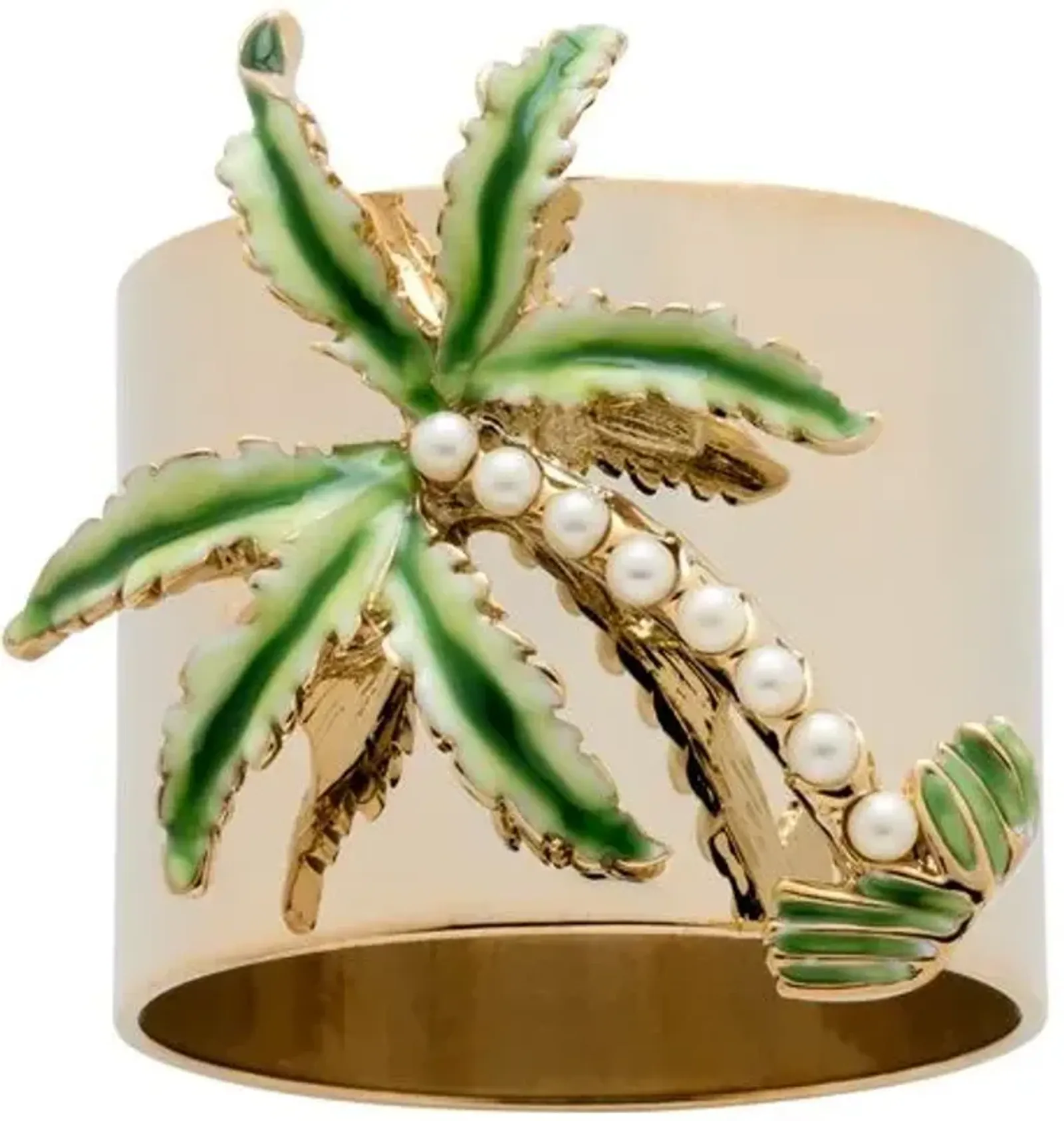 Set of 2 Palm Tree Napkin Rings - Gold/Green - Joanna Buchanan